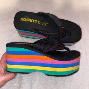 Rocket dog women's platform rainbow colorful sandals size 10 flip flop